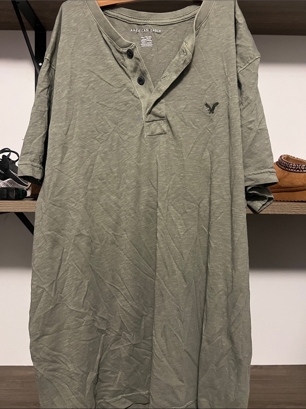 American Eagle Outfitters Olive Henley Short Sleeve Tee